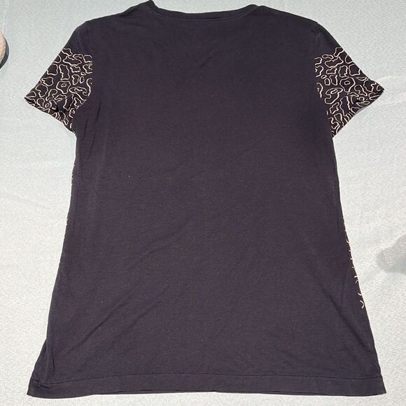 Toryburch Navy Blue T-shirt leopard print Size Small D40 - Picture 7 of 7
